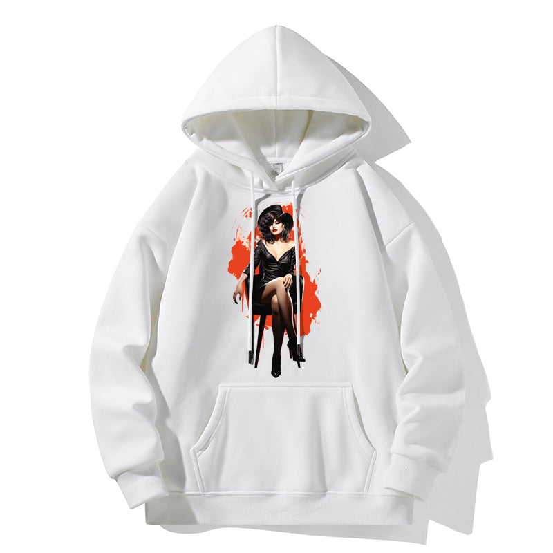 RIVER x ERIC®：Hooded Sweat-Woman Wearing Black Dress-350343