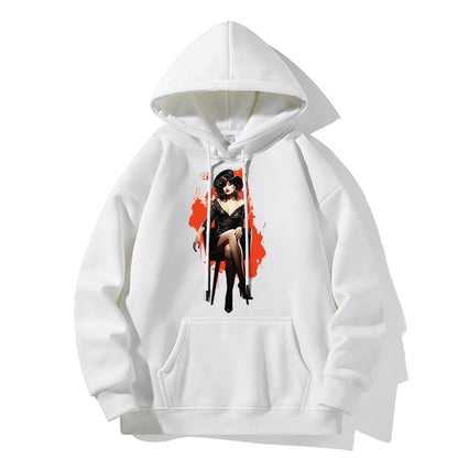 RIVER x ERIC®：Hooded Sweat-Woman Wearing Black Dress-350343