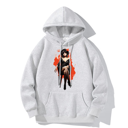RIVER x ERIC®：Hooded Sweat-Woman Wearing Black Dress-350343